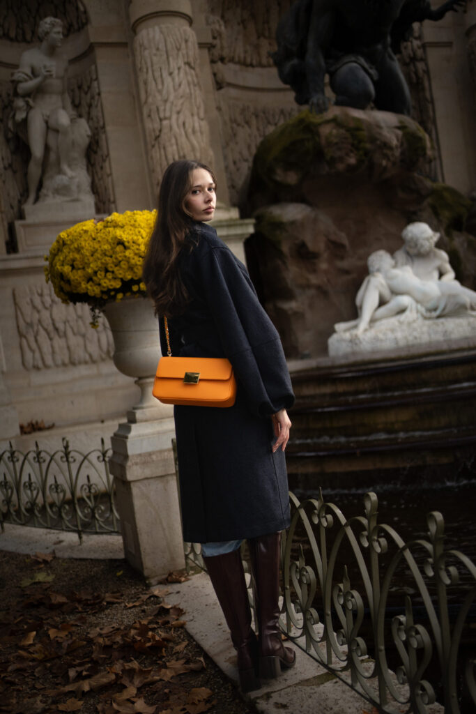 Sac 01 croisé cuir pleine fleur orange