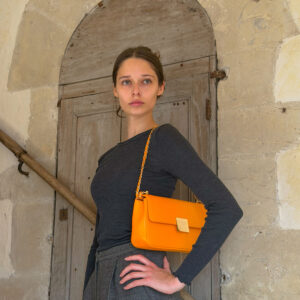 Sac 01 épaule cuir pleine fleur orange