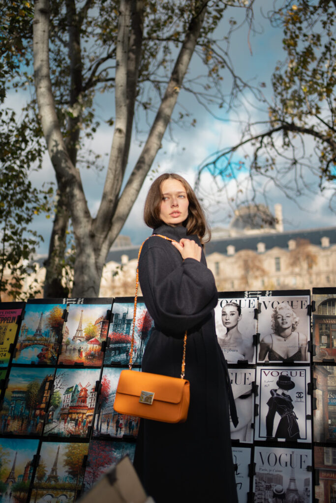 Sac 01 épaule cuir pleine fleur orange